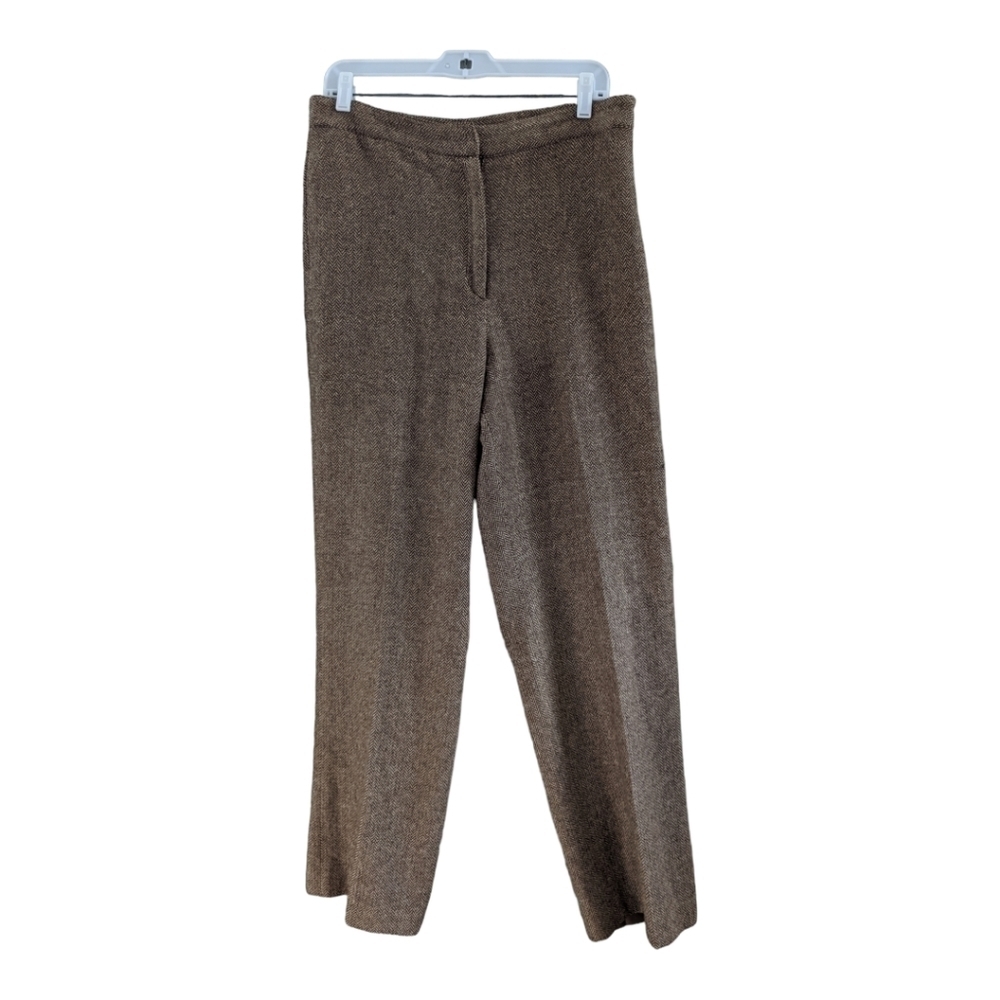 𝅺MARCONI Brown Herringbone wool blend slacks - Italy Size 12 Needs easy repair